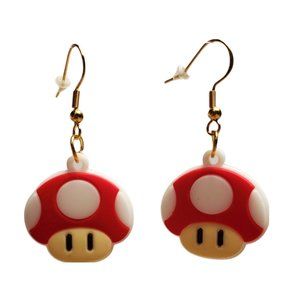 🎄3 FOR $20🎄 Handmade Silicone Mario Red Mushroom 2" Dangle Earrings.